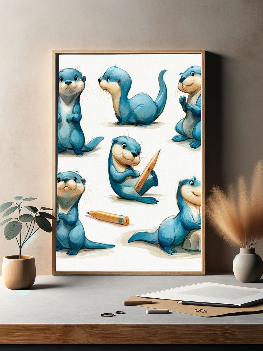 Cute Otter Sketches Illustration Poster. — room view 2