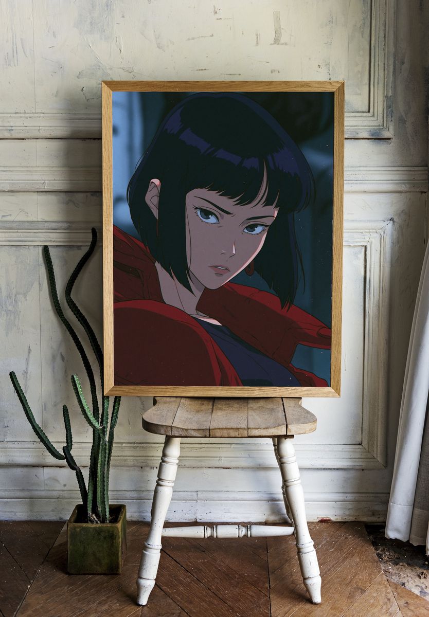 Anime Portrait in Red — Illustration Print. — room view 1