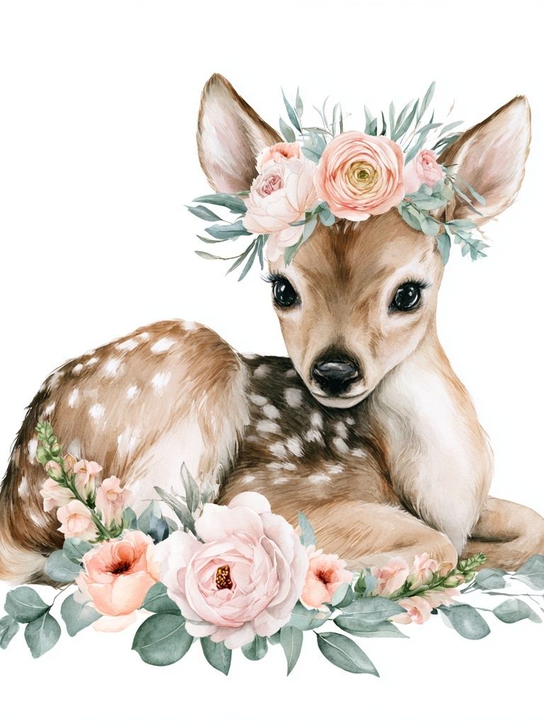 Floral Fawn Watercolor Poster. poster detail