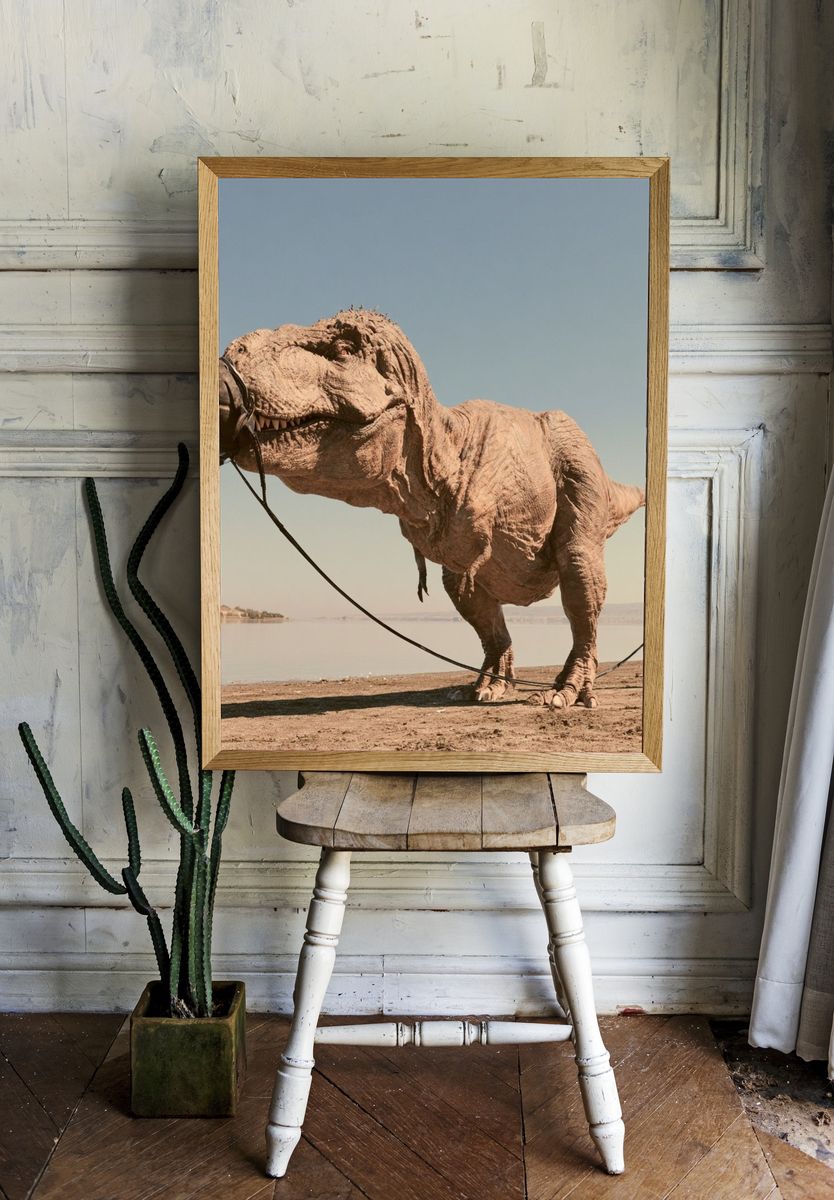 Tethered T-Rex Desert Photography Poster. room preview