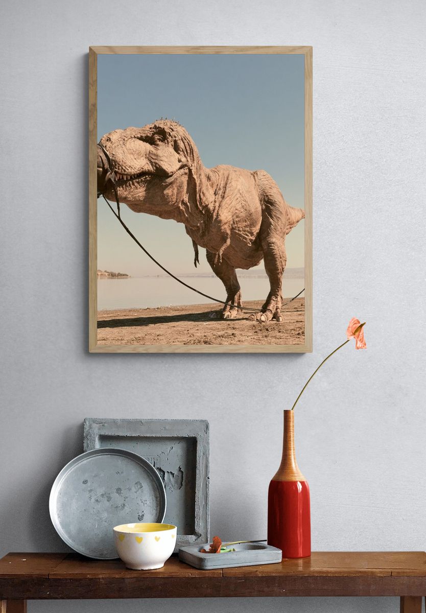Tethered T-Rex Desert Photography Poster. — room view 3