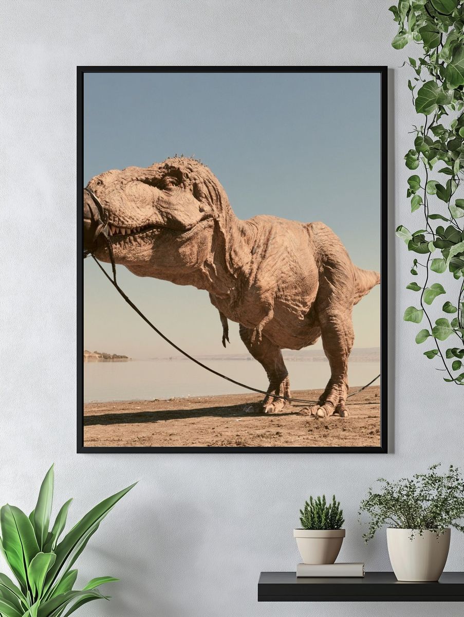 Tethered T-Rex Desert Photography Poster. — room view 4