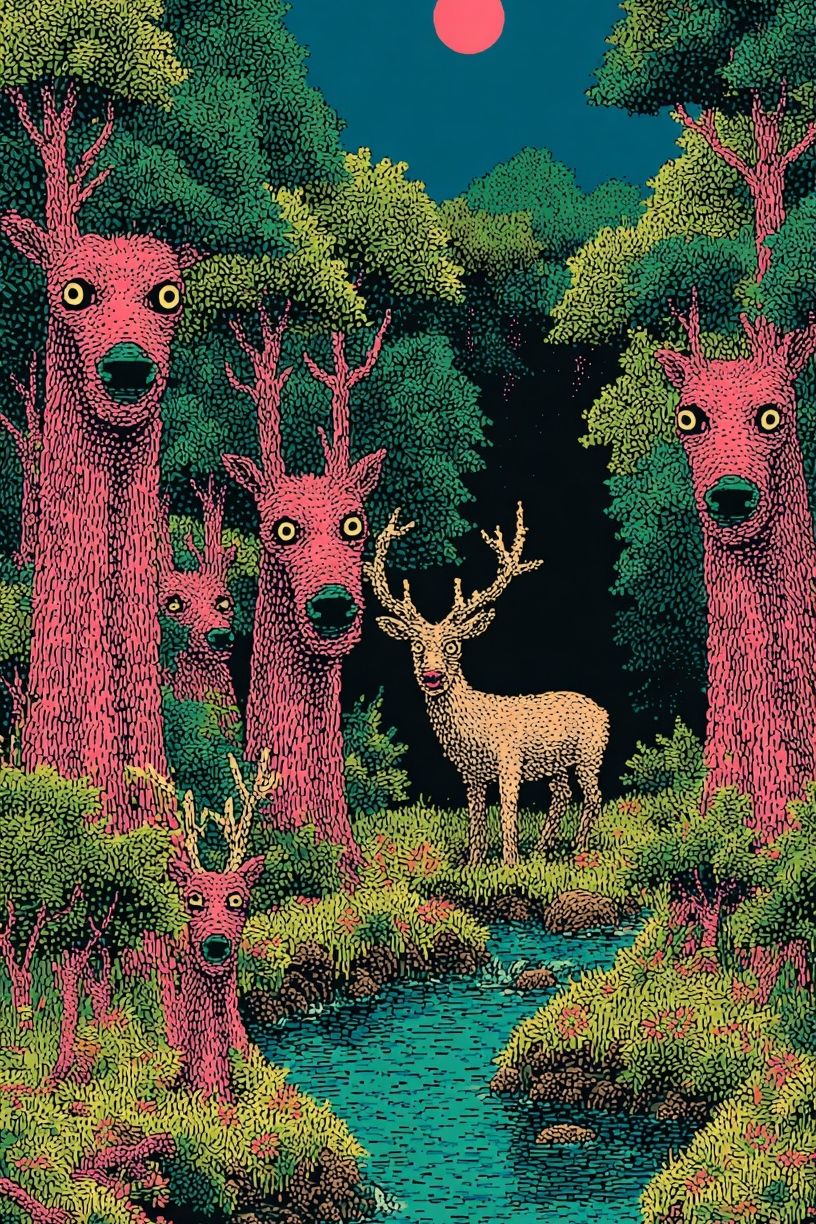 Surreal Deer Forest Illustration Poster. poster — animals art