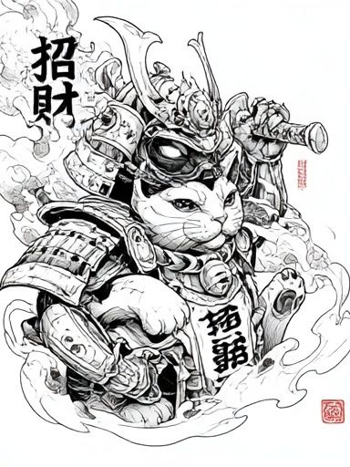 Samurai Cat Ink Illustration Poster. poster — animals art