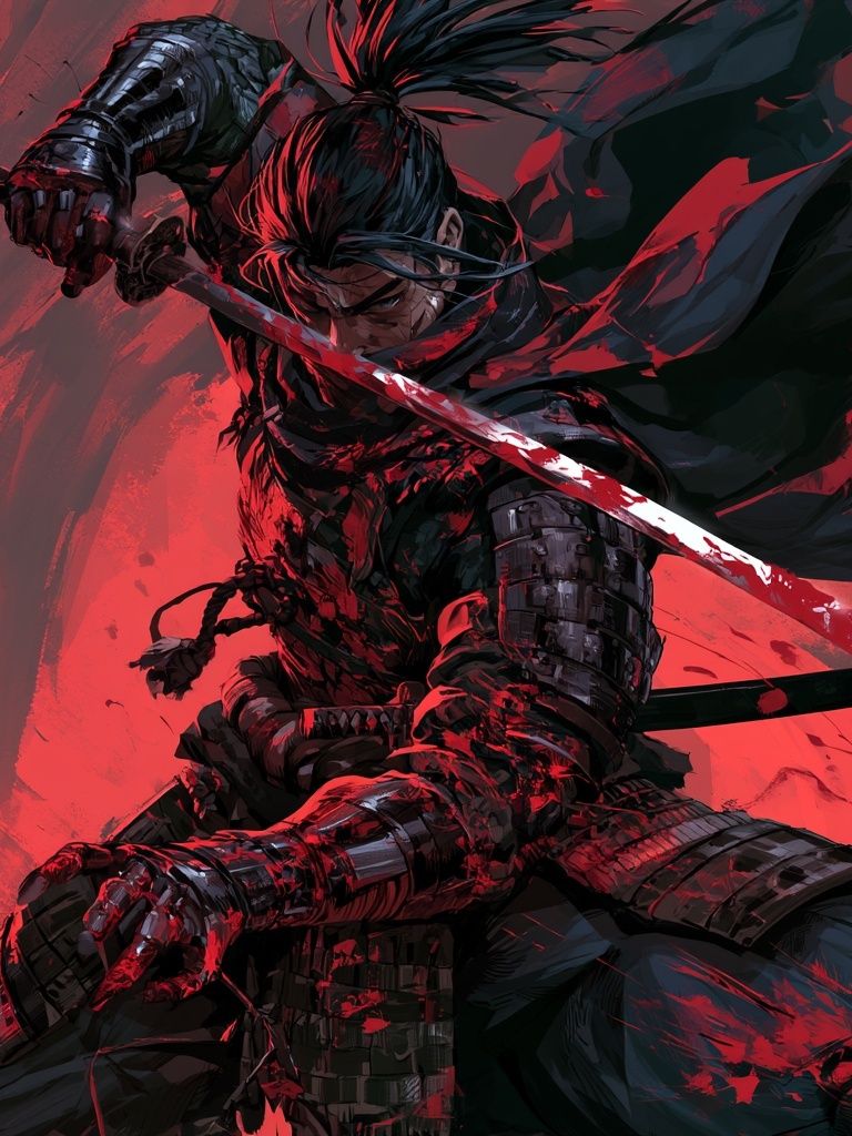 Samurai Warrior Red Ink Poster. poster — anime art