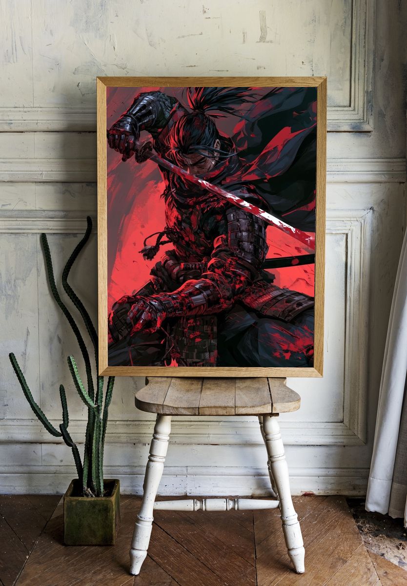 Samurai Warrior Red Ink Poster. room preview