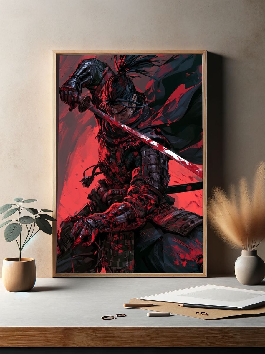 Samurai Warrior Red Ink Poster. — room view 2