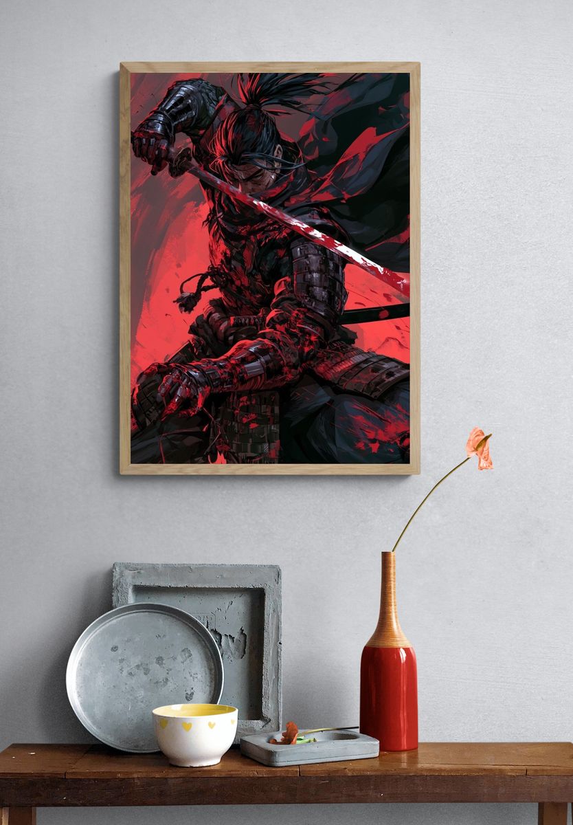 Samurai Warrior Red Ink Poster. — room view 3
