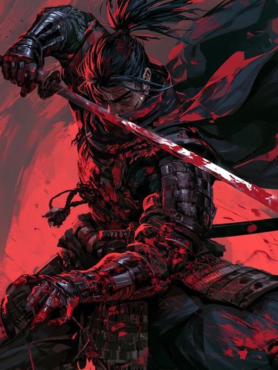 Samurai Warrior Red Ink Poster.