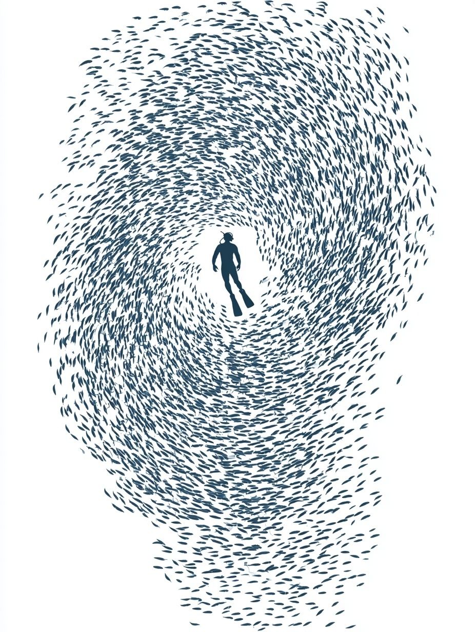 Diver in Fish Swirl Poster. poster — animals art