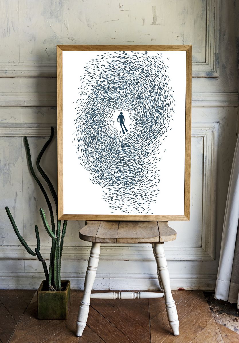Diver in Fish Swirl Poster room preview