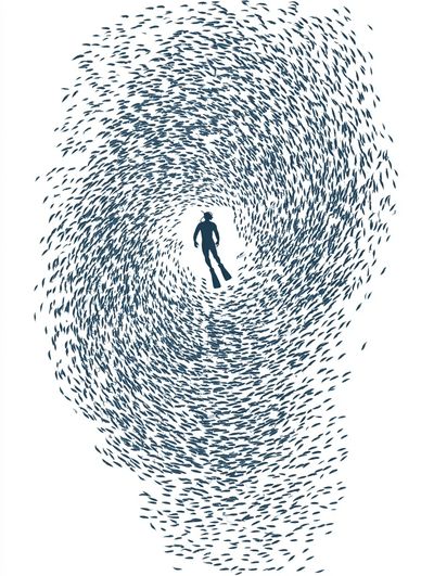 Diver in Fish Swirl Poster. poster