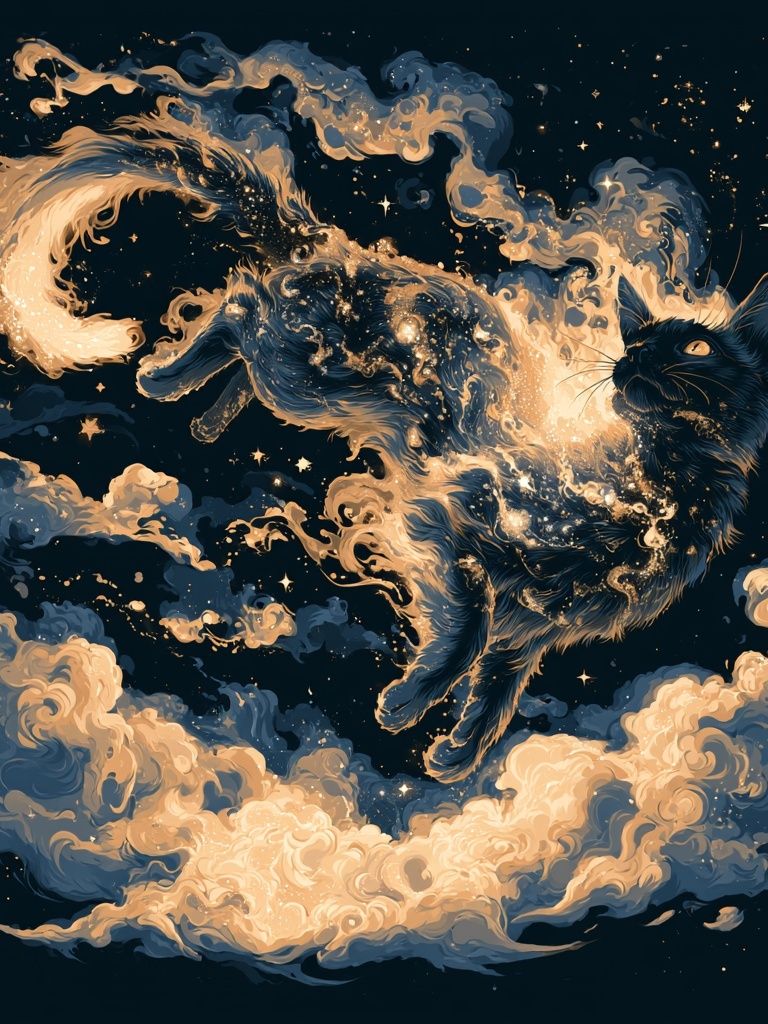 Celestial Black Cat Illustration Poster. poster — animals art