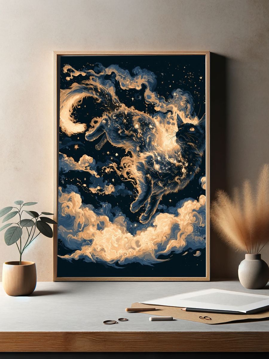 Celestial Black Cat Illustration Poster. — room view 2