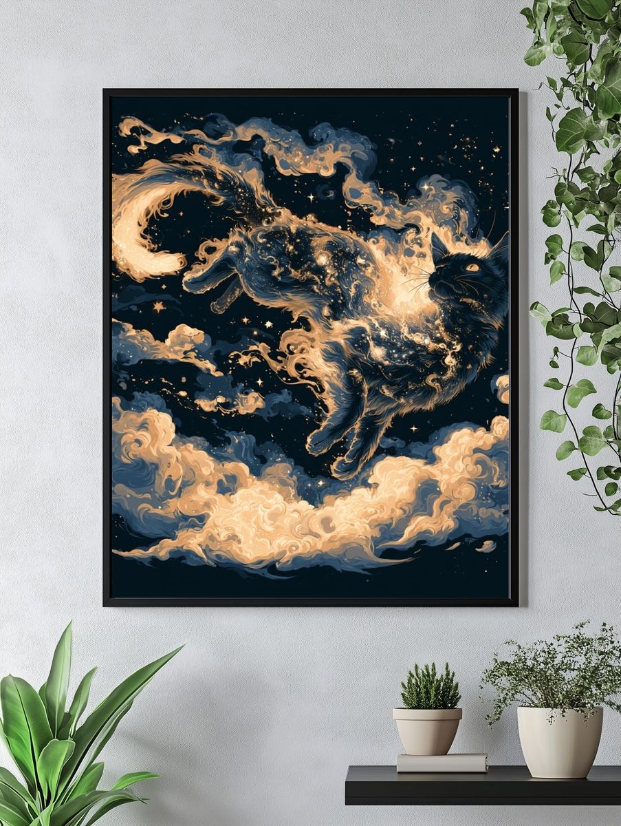 Celestial Black Cat Illustration Poster. — room view 4