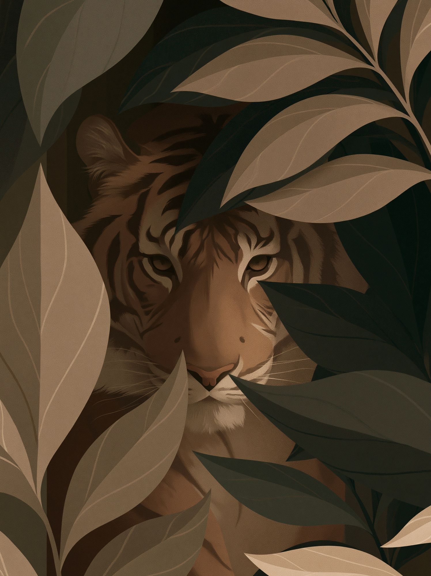 Tiger in Leaves Illustration Poster. poster detail