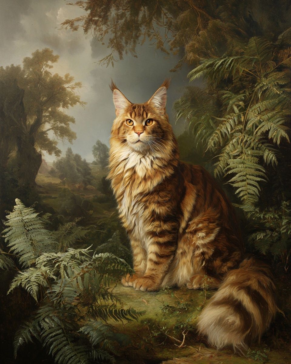 Majestic Maine Coon Forest Painting Poster. poster detail
