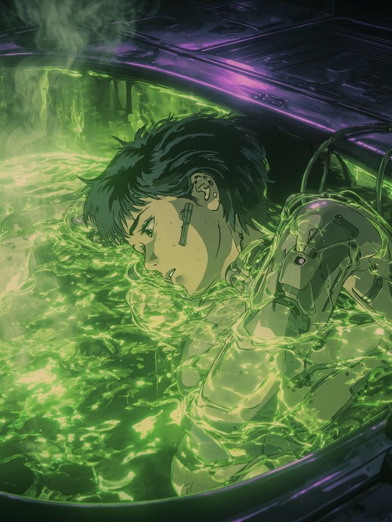 Cyberpunk Bath Scene Anime Print. poster — anime art