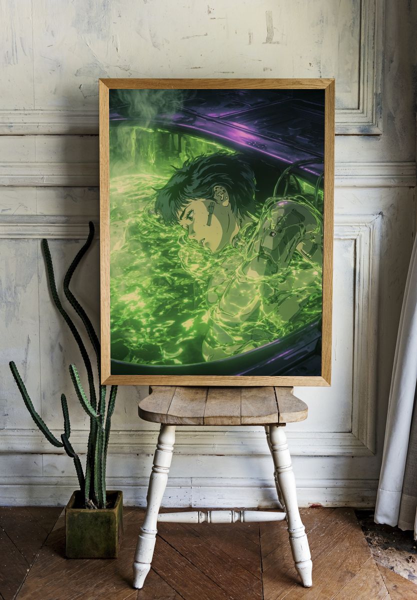 Cyberpunk Bath Scene Anime Print. room preview