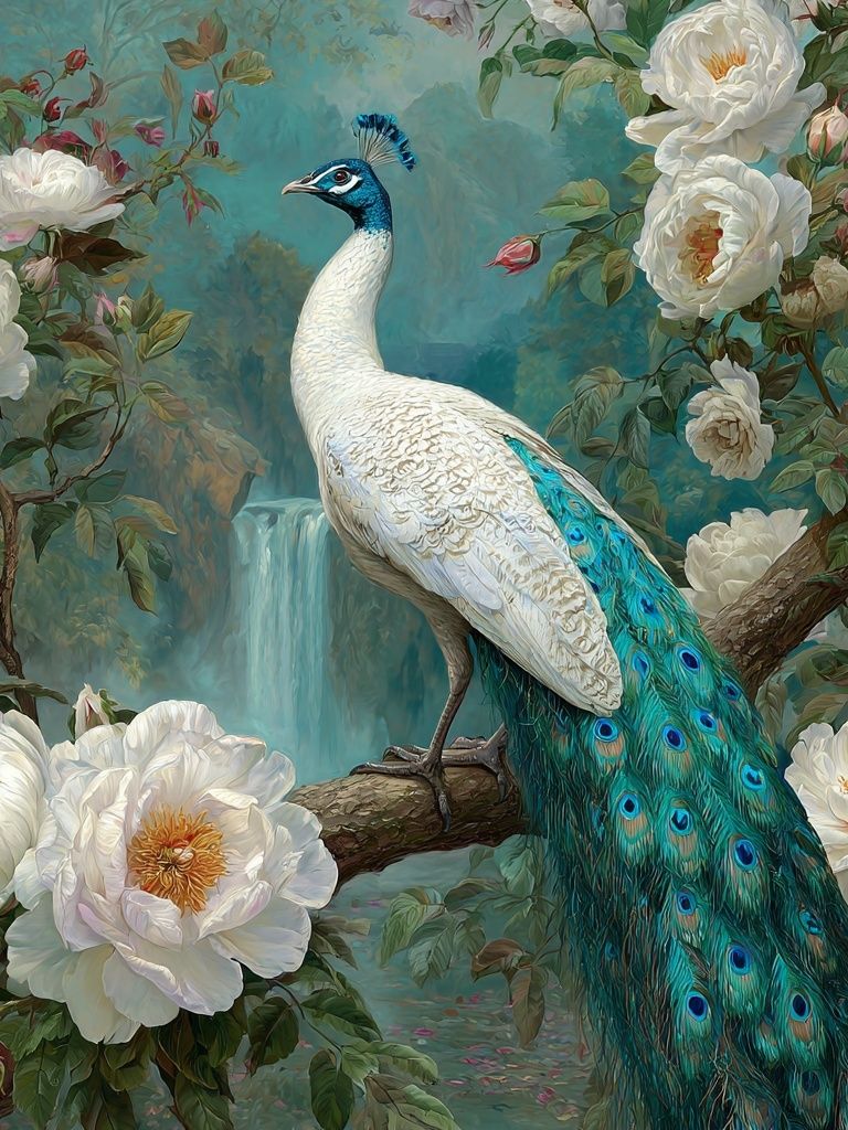 Peacock in Bloom Illustration Poster. poster detail