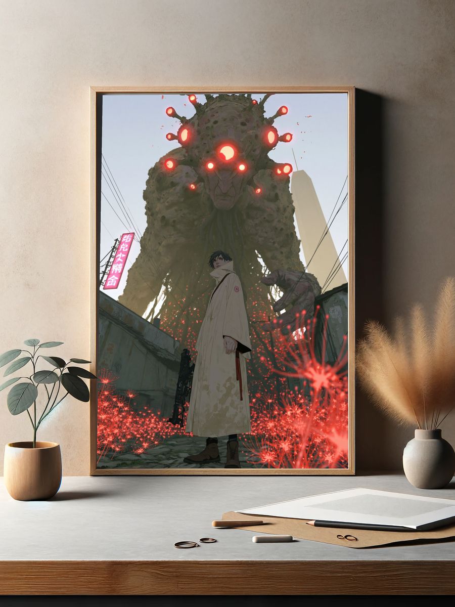 Kaiju Street Encounter Illustration Poster. — room view 2