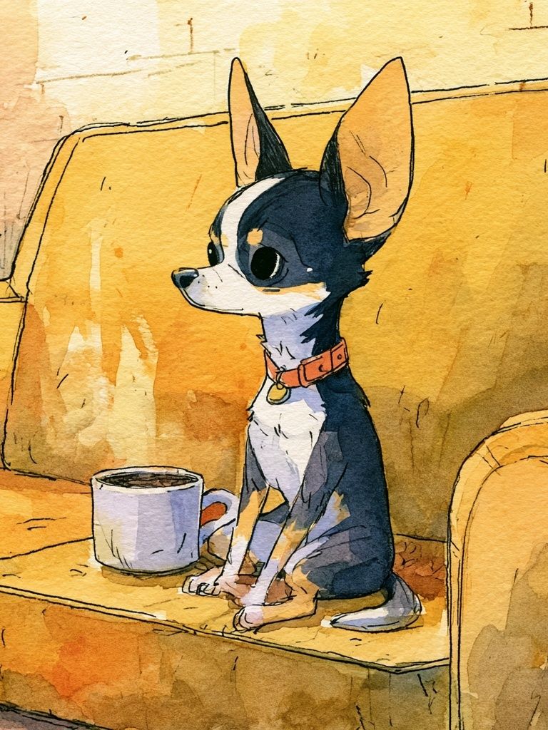 Chihuahua on Couch Watercolor Poster. poster detail