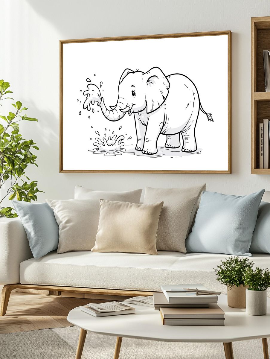 Playful Elephant Ink Poster. — room view 2