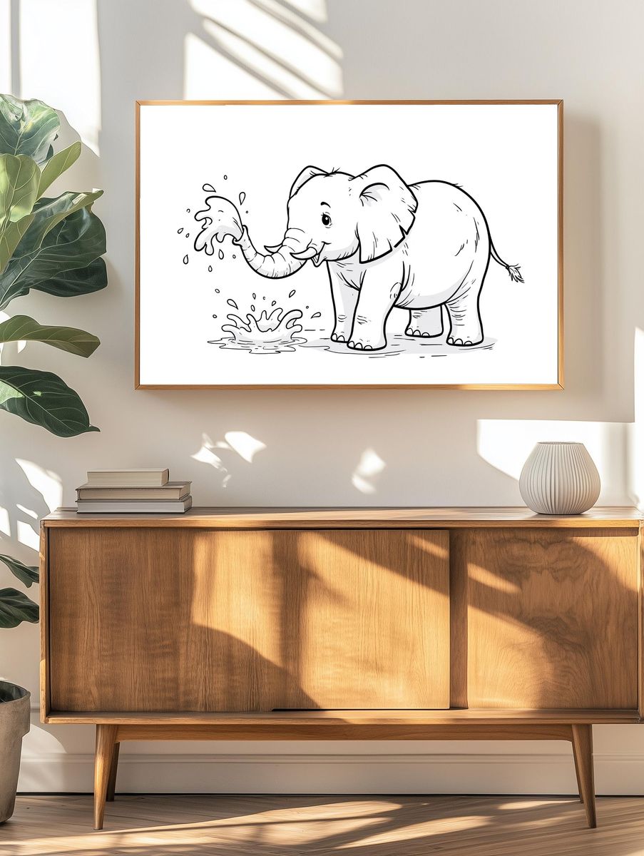 Playful Elephant Ink Poster. — room view 3