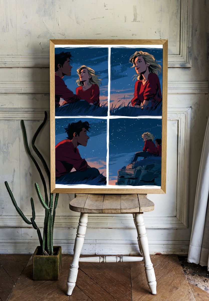 Starry Couple Nightscape Illustration Poster. room preview