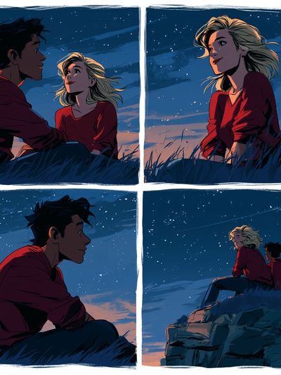 Starry Couple Nightscape Illustration Poster. poster