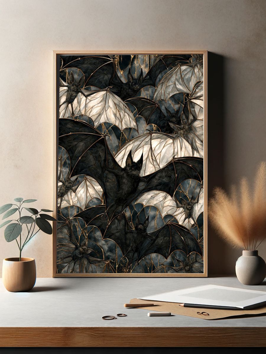 Gothic Bats Pattern Print. — room view 2