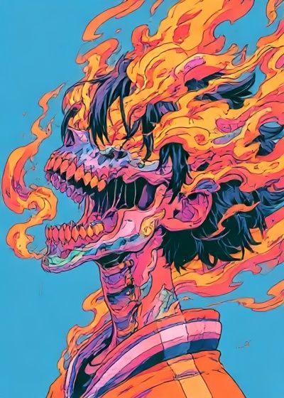 Flaming Skull Anime Poster. poster — anime art