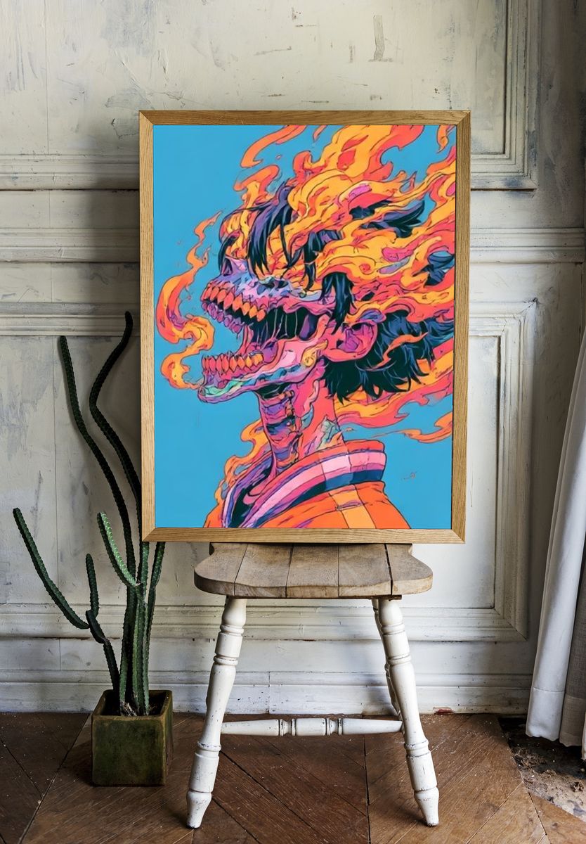 Flaming Skull Anime Poster. room preview