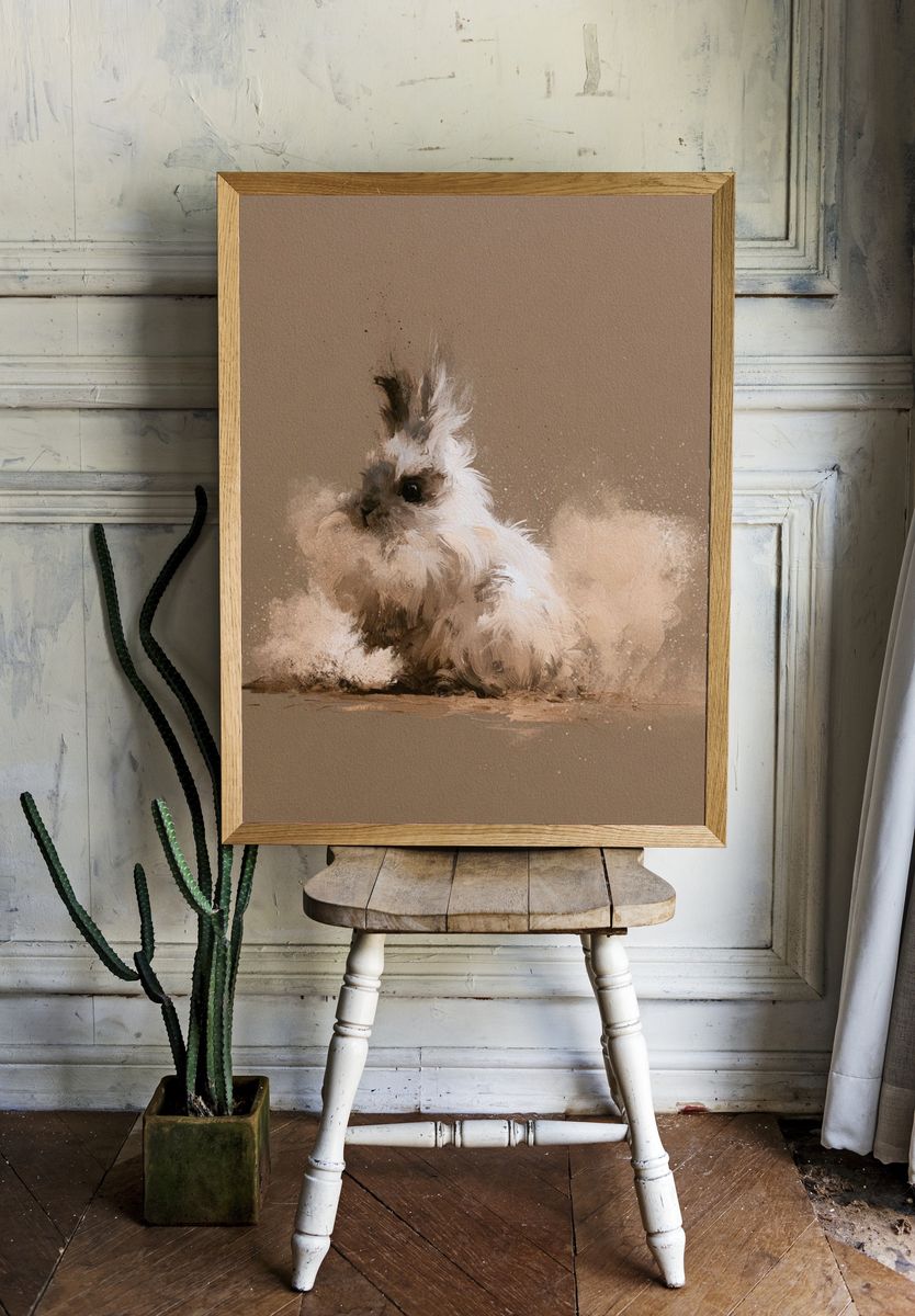 Fluffy Rabbit Portrait Print. — room view 1