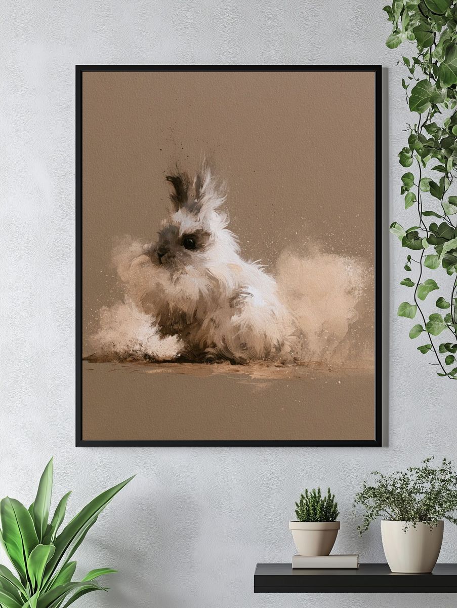 Fluffy Rabbit Portrait Print. — room view 4