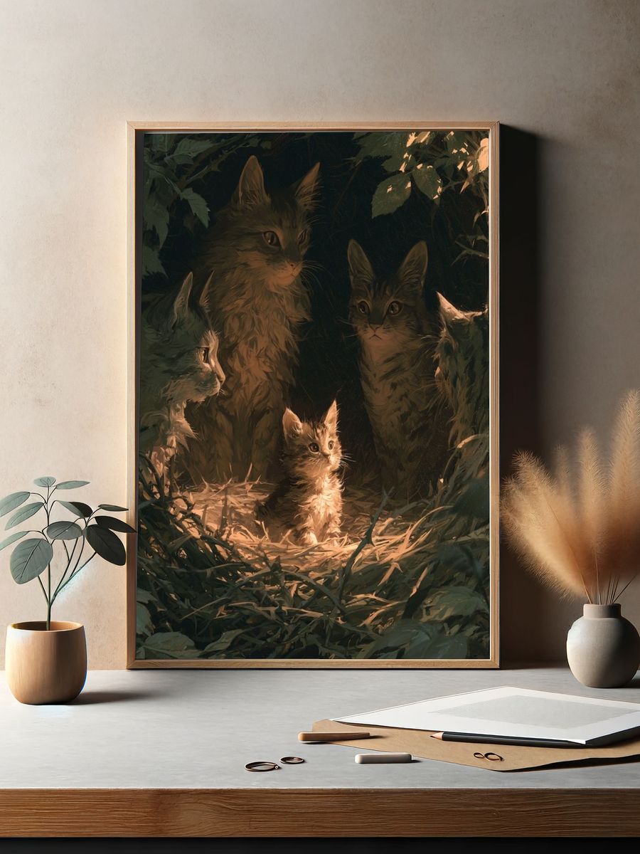 Hidden Kittens in the Forest Poster. — room view 2