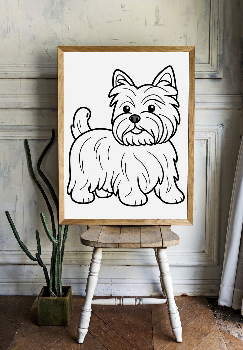 Yorkshire Terrier Line Art Poster. — room view 1