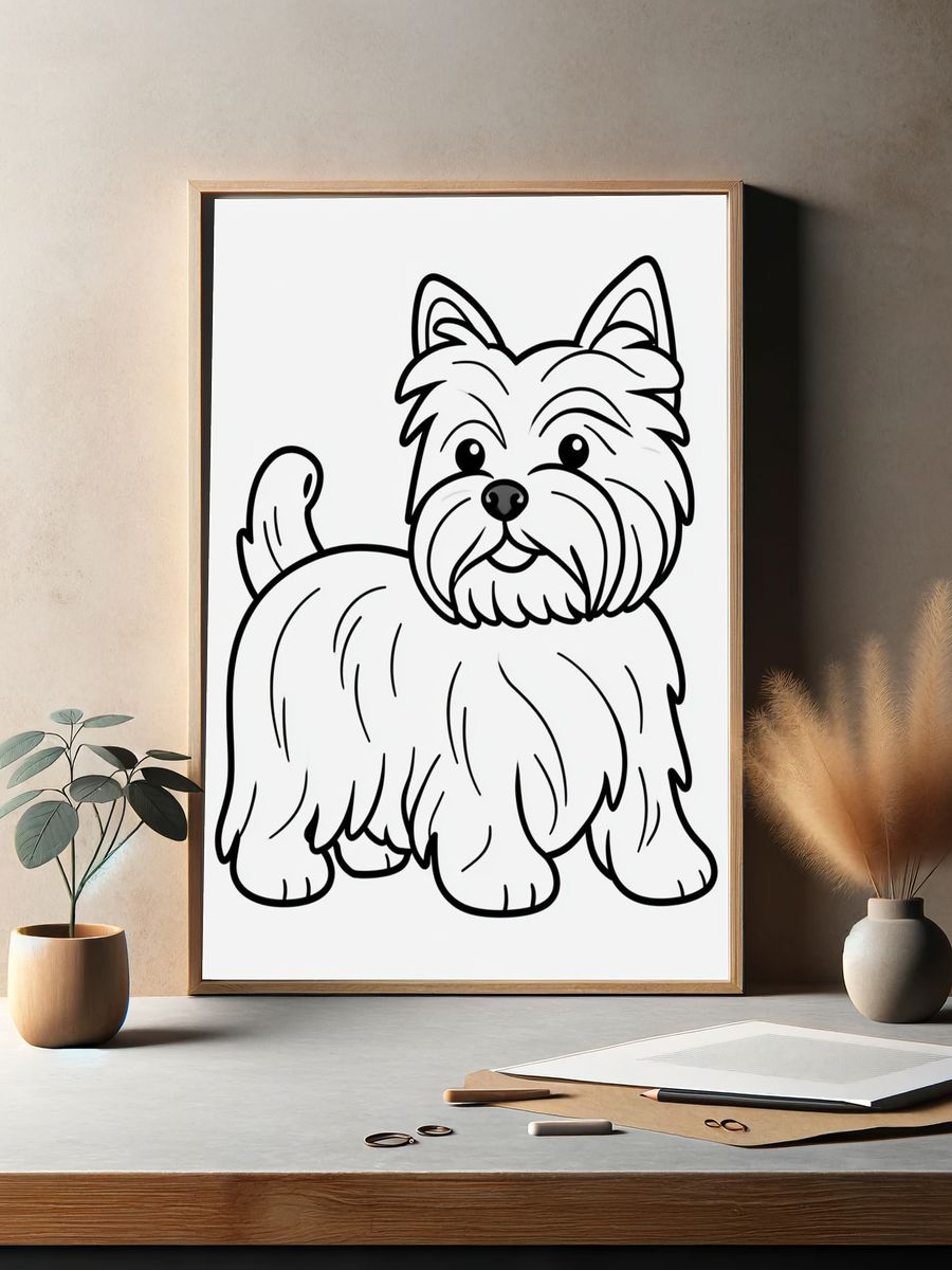 Yorkshire Terrier Line Art Poster. — room view 2