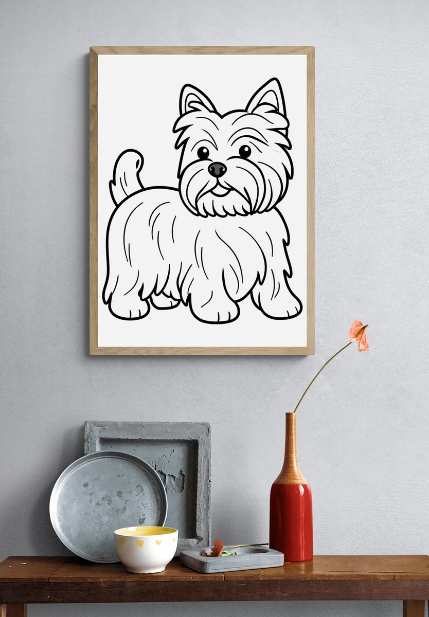 Yorkshire Terrier Line Art Poster. — room view 3
