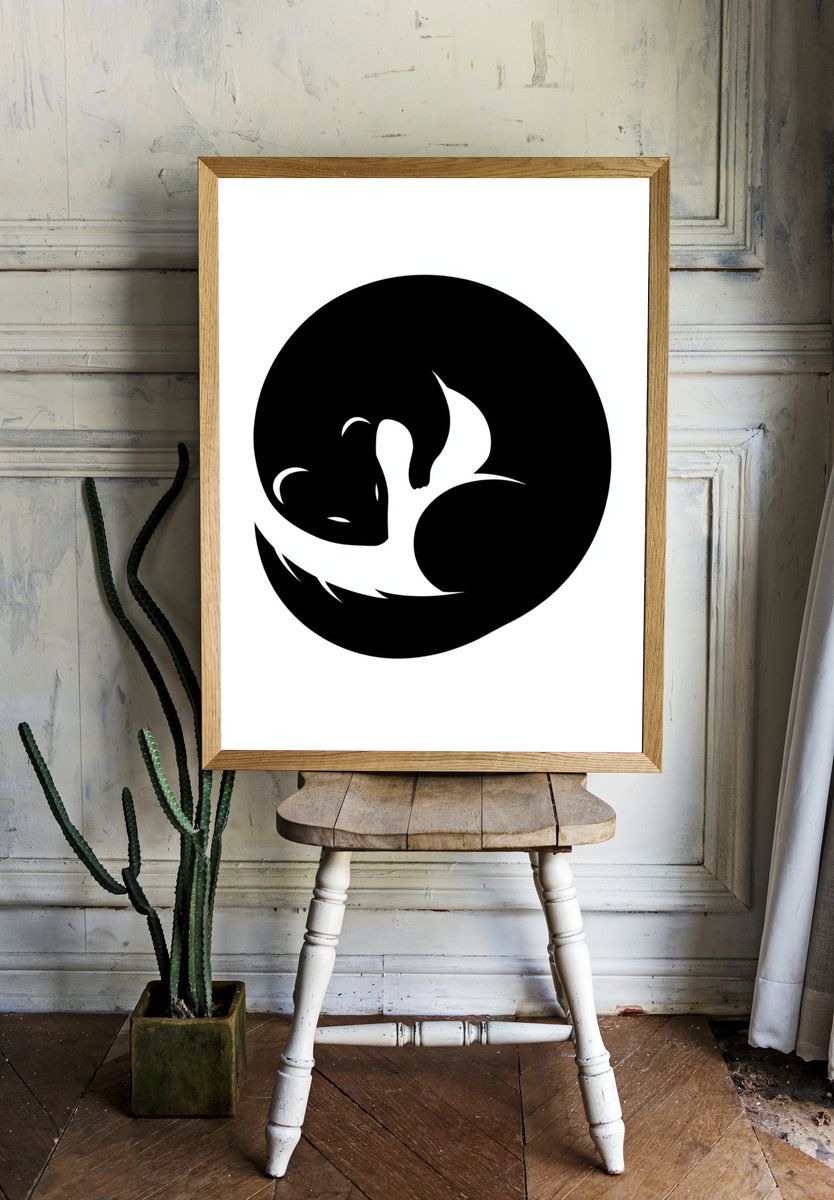 Sleeping Cat Minimalist Print. — room view 1