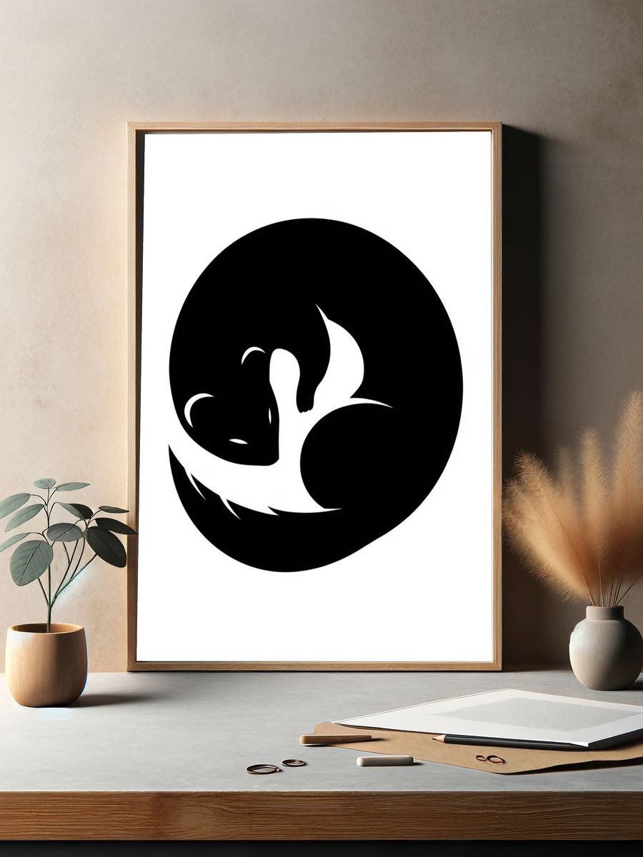 Sleeping Cat Minimalist Print. — room view 2