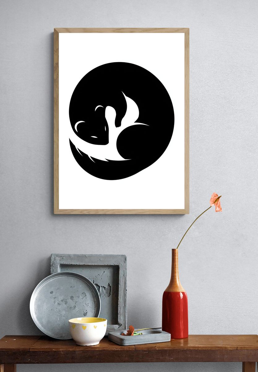 Sleeping Cat Minimalist Print. — room view 3