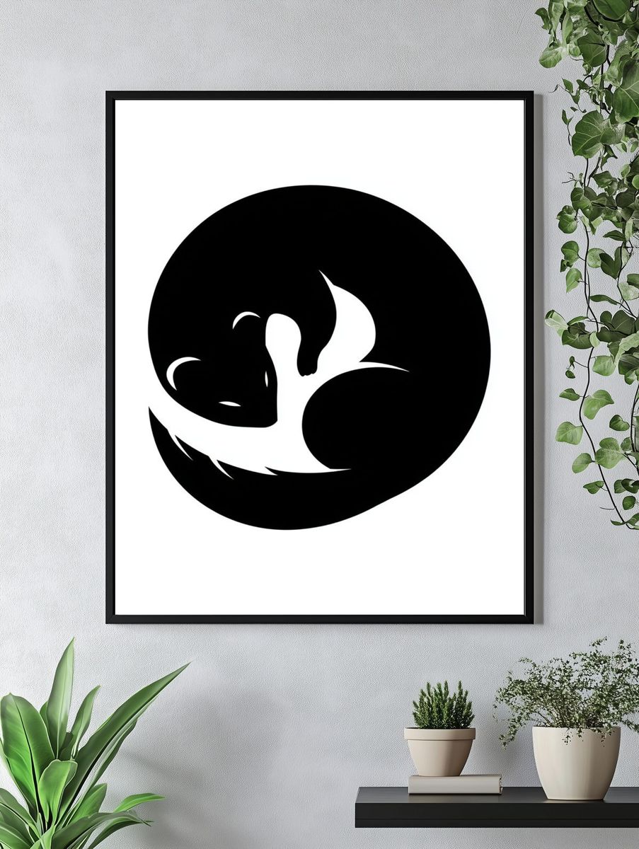 Sleeping Cat Minimalist Print. — room view 4