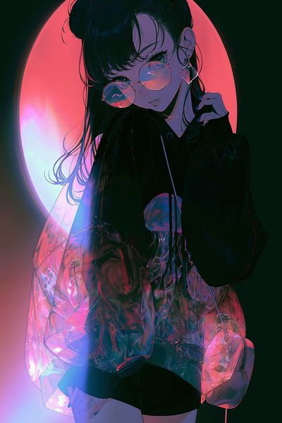 Neon Anime Girl Portrait Poster.