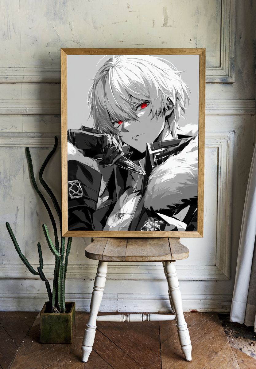 White-Haired Anime Portrait Print. — room view 1