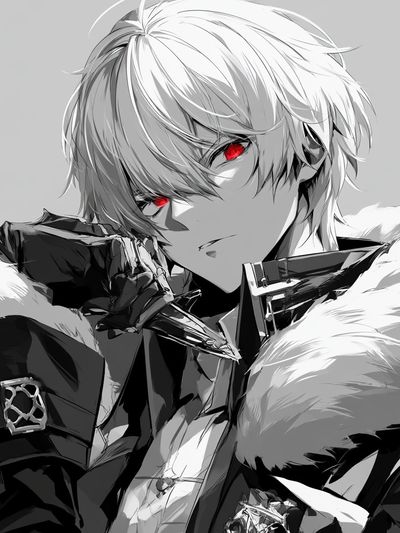 White-Haired Anime Portrait Print. poster