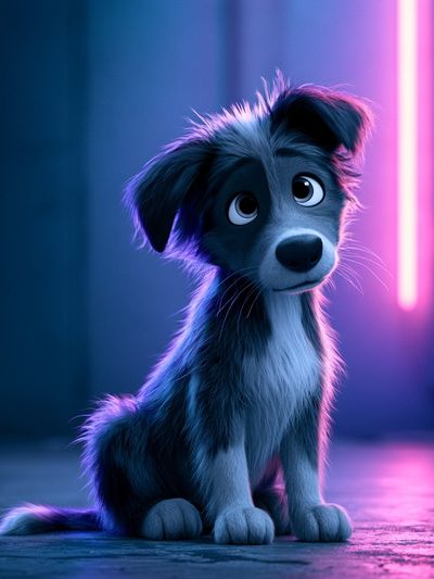 Neon Puppy Portrait Print. poster