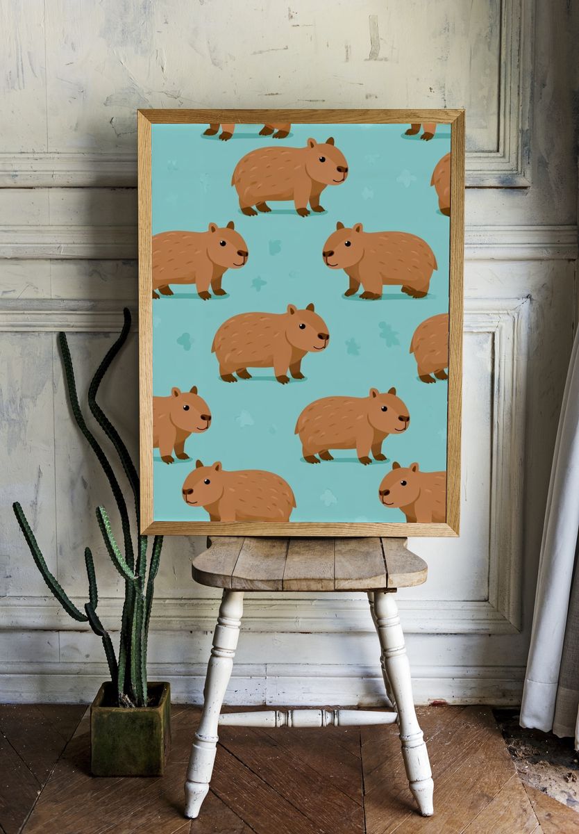 Capybara Pattern Illustration Poster. — room view 1