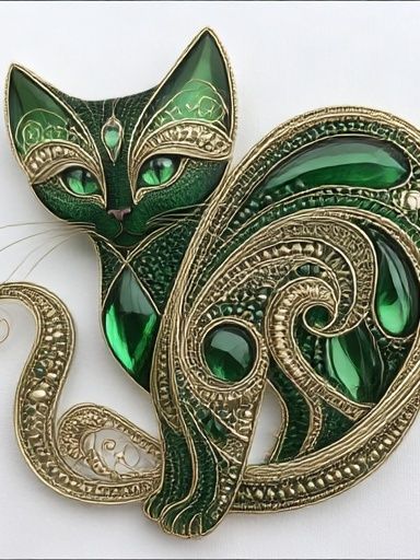 Emerald Cat Ornament Poster. poster detail