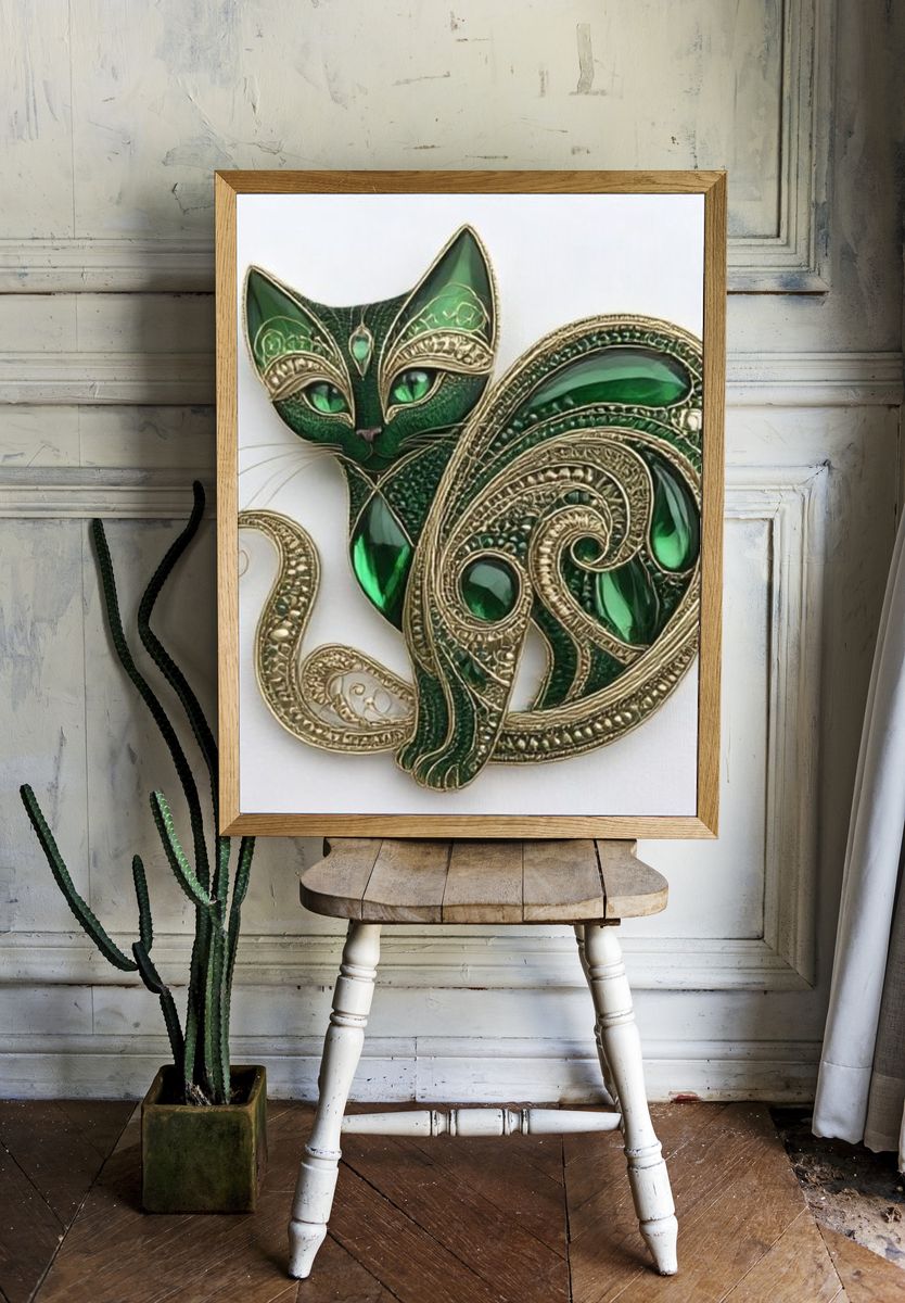 Emerald Cat Ornament Poster. — room view 1
